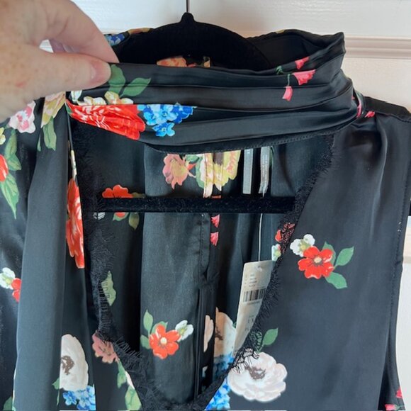 Anthropologie Floral Sleeveless Blouse Lace Trim 1X Silky Halter Tank Top NWT - Picture 5 of 12